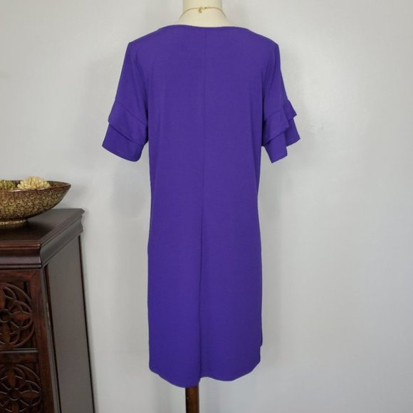 Bob Mackie Petite Purple Ruffle Sleeve Shift Dress NWOT Size XSP - Picture 5 of 10